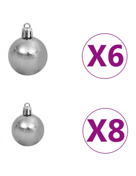Albero di Natale Preilluminato con Palline Bianco 150 cm PVC
