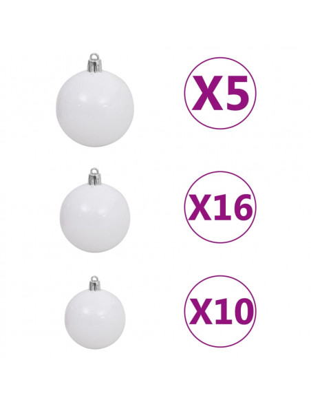 Albero di Natale Preilluminato con Palline Bianco 210 cm