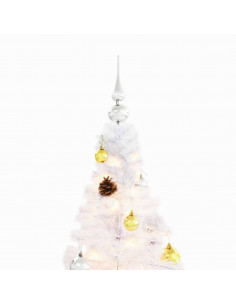 Albero di Natale Preilluminato con Palline Bianco 210 cm