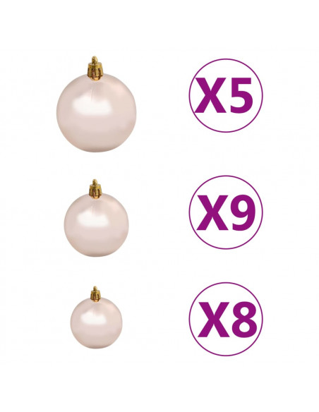 Albero di Natale Preilluminato con Palline Rosa 180 cm PVC