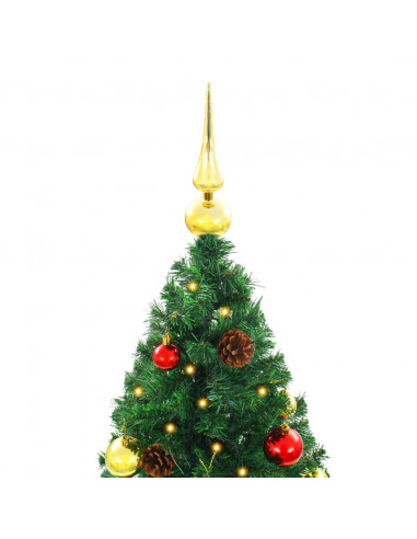 Albero di Natale Preilluminato con Palline Verde 210 cm