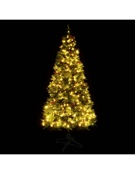 Albero di Natale Preilluminato con Pigne Verde 195 cm PVC e PE