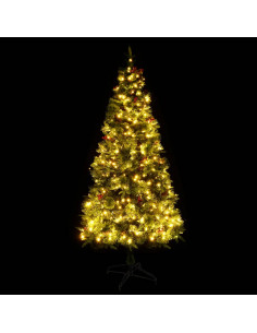 Albero di Natale Preilluminato con Pigne Verde 225 cm PVC e PE