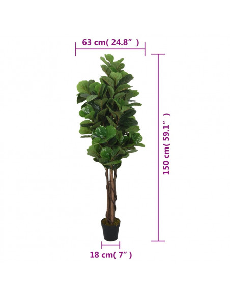 Albero Ficus Lyrata 180 Foglie 150 cm Verde