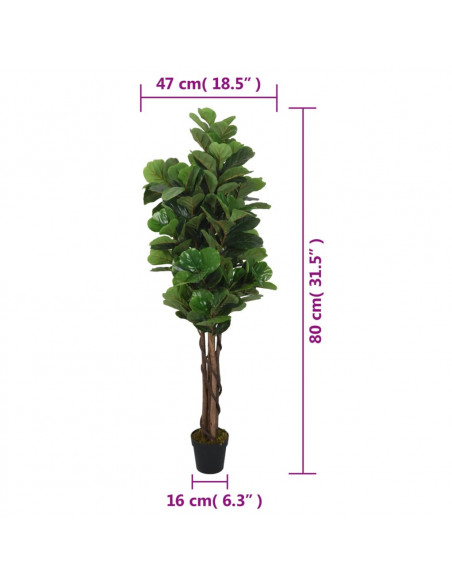 Albero Ficus Lyrata 96 Foglie 80 cm Verde