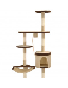 Albero Gatti Tiragraffi in Sisal a Muro 194 cm Beige e Marrone