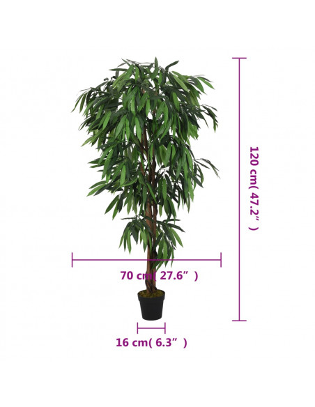 Albero Mango Artificiale 450 Foglie 120 cm Verde