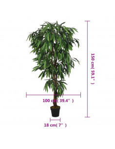 Albero Mango Artificiale 600 Foglie 150 cm Verde