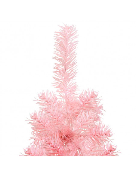 Albero Natale Artificiale Sottile a Metà e Supporto Rosa 180 cm