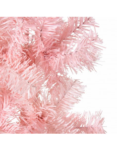 Albero Natale Artificiale Sottile a Metà e Supporto Rosa 210 cm