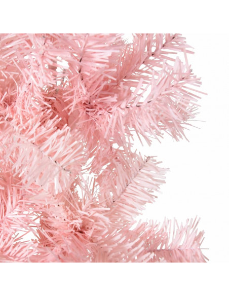 Albero Natale Artificiale Sottile a Metà e Supporto Rosa 210 cm