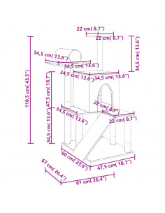 Albero per Gatti con Tiragraffi in Sisal Crema 110,5 cm