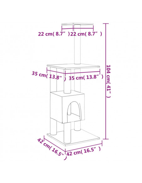Albero per Gatti con Tiragraffi in Sisal Grigio Chiaro 104 cm