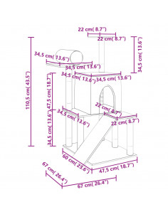 Albero per Gatti con Tiragraffi in Sisal Grigio Chiaro 110,5 cm