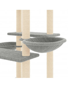 Albero per Gatti con Tiragraffi in Sisal Grigio Chiaro 133 cm