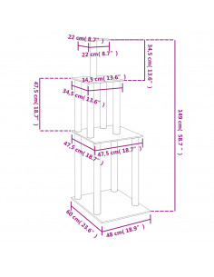 Albero per Gatti con Tiragraffi in Sisal Grigio Chiaro 149 cm