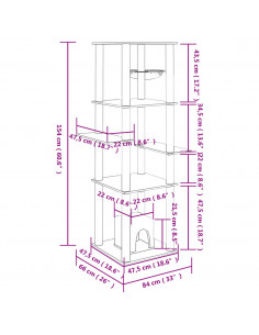 Albero per Gatti con Tiragraffi in Sisal Grigio Chiaro 154 cm