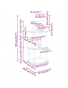 Albero per Gatti con Tiragraffi in Sisal Grigio Chiaro 167 cm