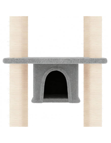Albero per Gatti con Tiragraffi in Sisal Grigio Chiaro 169 cm