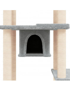 Albero per Gatti con Tiragraffi in Sisal Grigio Chiaro 176 cm