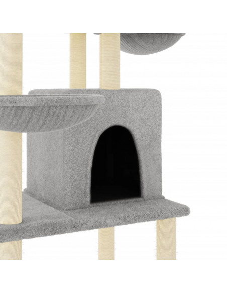 Albero per Gatti con Tiragraffi in Sisal Grigio Chiaro 180 cm
