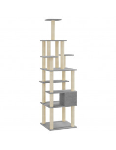 Albero per Gatti con Tiragraffi in Sisal Grigio Chiaro 183 cm
