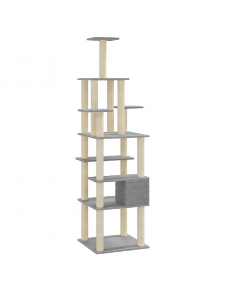 Albero per Gatti con Tiragraffi in Sisal Grigio Chiaro 183 cm