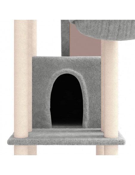 Albero per Gatti con Tiragraffi in Sisal Grigio Chiaro 201 cm