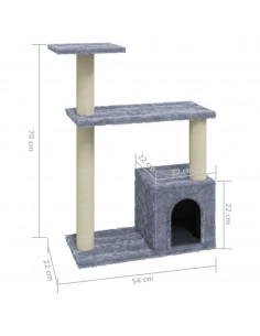 Albero per Gatti con Tiragraffi in Sisal Grigio Chiaro 70 cm