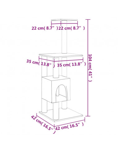 Albero per Gatti con Tiragraffi in Sisal Grigio Scuro 104 cm