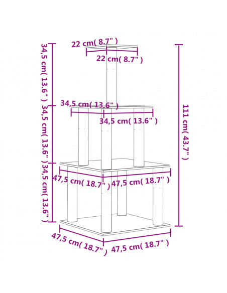 Albero per Gatti con Tiragraffi in Sisal Grigio Scuro 111 cm