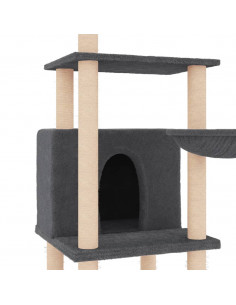 Albero per Gatti con Tiragraffi in Sisal Grigio Scuro 132 cm