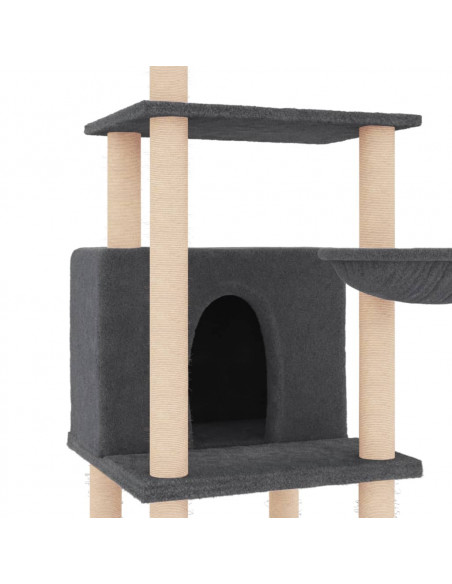 Albero per Gatti con Tiragraffi in Sisal Grigio Scuro 132 cm