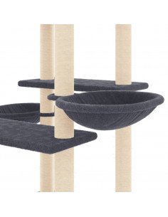 Albero per Gatti con Tiragraffi in Sisal Grigio Scuro 133 cm