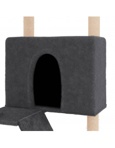 Albero per Gatti con Tiragraffi in Sisal Grigio Scuro 143 cm