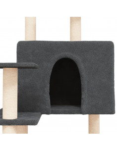 Albero per Gatti con Tiragraffi in Sisal Grigio Scuro 153 cm