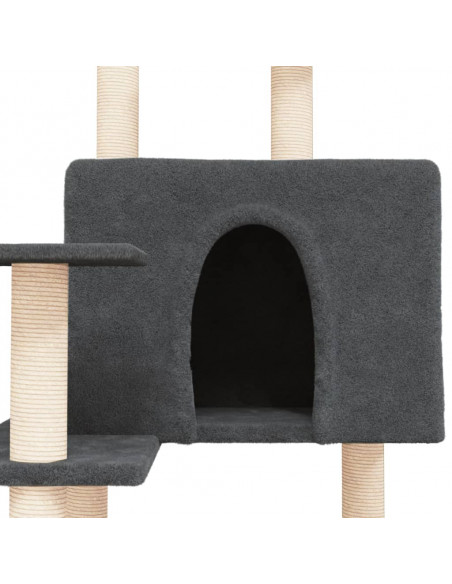 Albero per Gatti con Tiragraffi in Sisal Grigio Scuro 153 cm