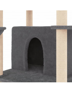 Albero per Gatti con Tiragraffi in Sisal Grigio Scuro 166 cm