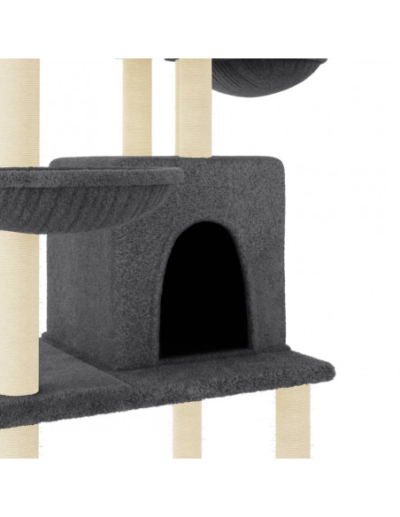 Albero per Gatti con Tiragraffi in Sisal Grigio Scuro 180 cm