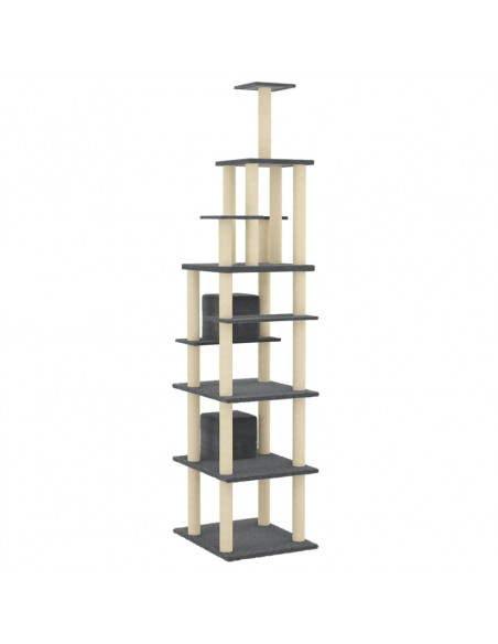Albero per Gatti con Tiragraffi in Sisal Grigio Scuro 216 cm