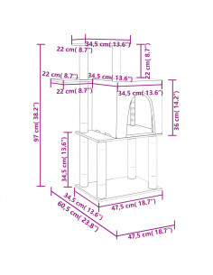 Albero per Gatti con Tiragraffi in Sisal Grigio Scuro 97 cm
