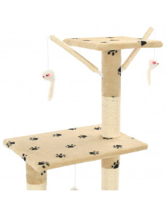 Albero per Gatti e Tiragraffi Sisal 138 cm Zampe Stampate Beige