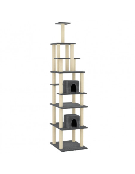 Albero per Gatti con Tiragraffi in Sisal Grigio Scuro 216 cm