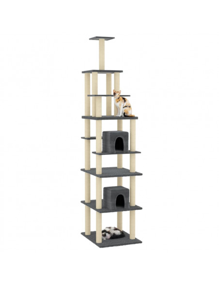 Albero per Gatti con Tiragraffi in Sisal Grigio Scuro 216 cm