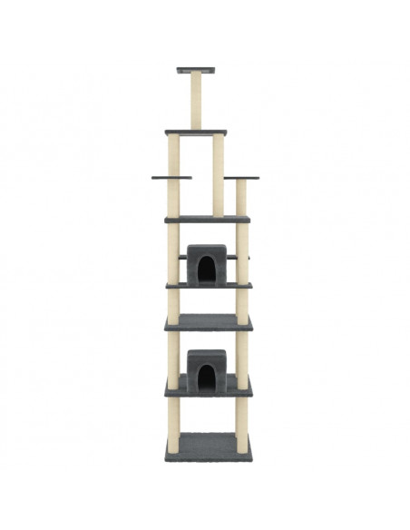 Albero per Gatti con Tiragraffi in Sisal Grigio Scuro 216 cm