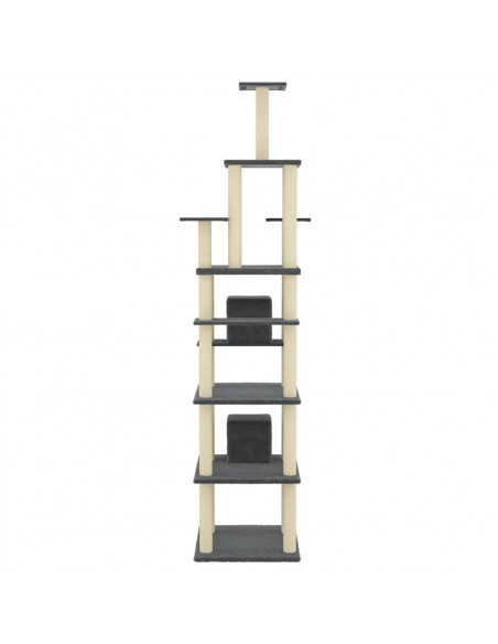 Albero per Gatti con Tiragraffi in Sisal Grigio Scuro 216 cm