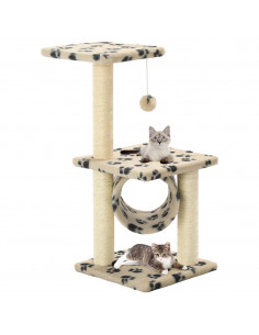 Albero per Gatti e Tiragraffi Sisal 65 cm Zampe Stampate Beige