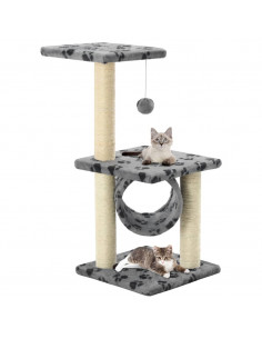 Albero per Gatti e Tiragraffi Sisal 65 cm Zampe Stampate Grigio