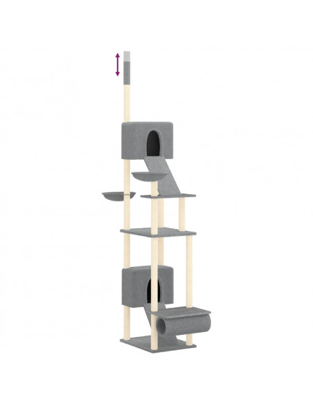 Albero per Gatti Pavimento Soffitto Grigio Chiaro 277-303 cm