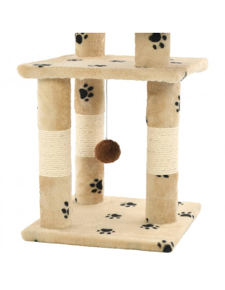 Albero per Gatti Tiragraffi in Sisal 65 cm Zampe Stampate Beige